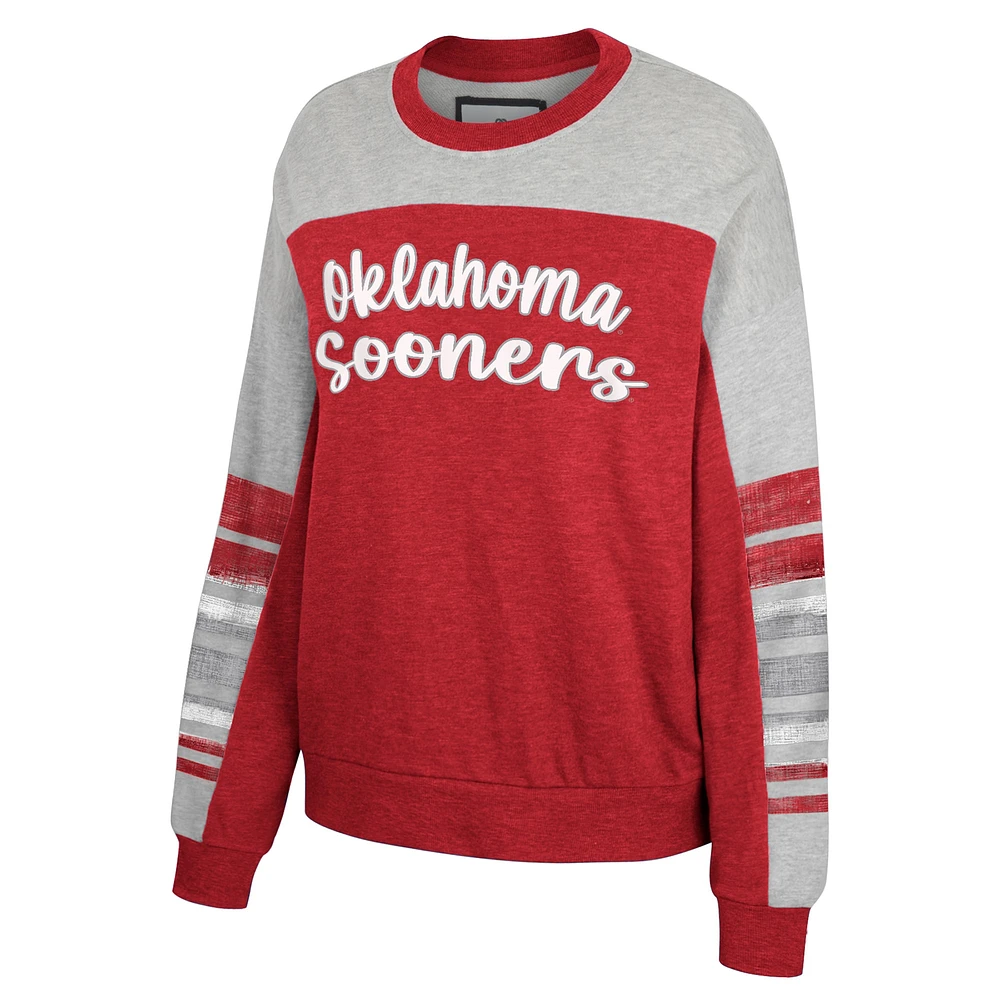 Women's Colosseum Crimson/Heather Gray Oklahoma Sooners Baby Talk Pullover Sweatshirt