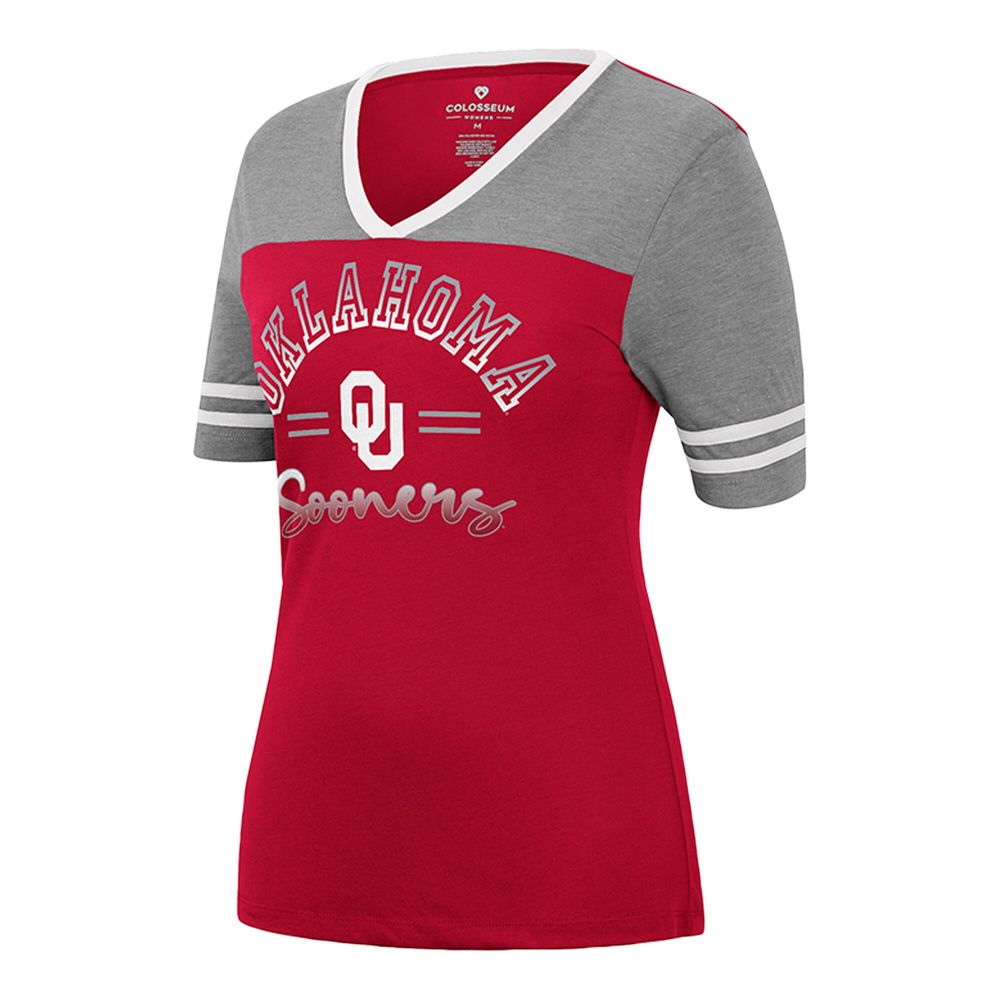 Women's Colosseum Crimson/Heathered Gray Oklahoma Sooners There You Are V-Neck T-Shirt