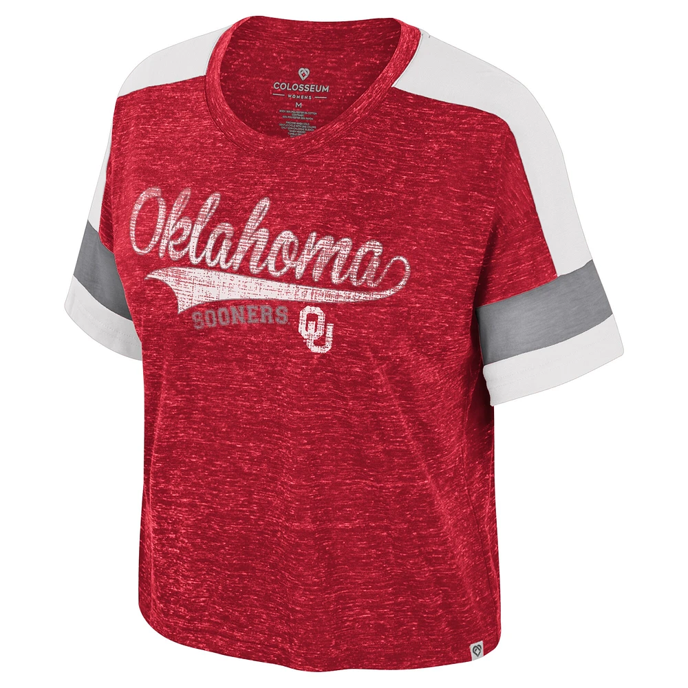 Women's Colosseum Crimson Oklahoma Sooners Color Block Scoop Neck T-Shirt
