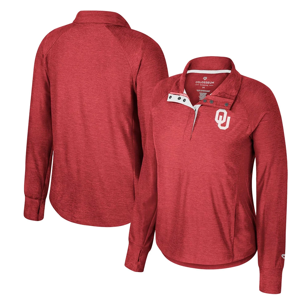 Haut à demi-pression Colosseum Crimson Oklahoma Sooners Cressida Raglan pour femmes