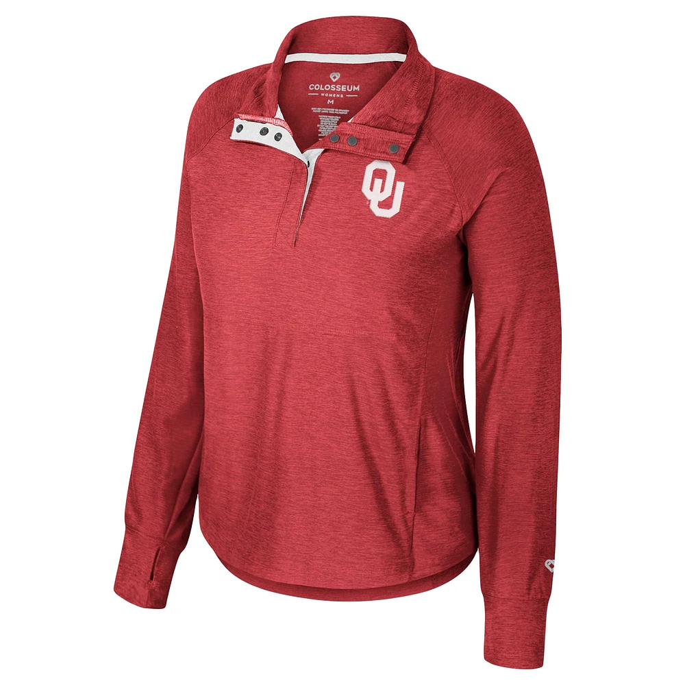 Haut à demi-pression Colosseum Crimson Oklahoma Sooners Cressida Raglan pour femmes