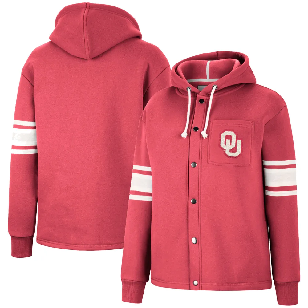 Women's Colosseum Crimson Oklahoma Sooners Mia Striped Full-Snap Hoodie Jacket