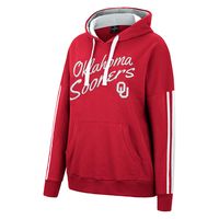 Women's Colosseum Crimson Oklahoma Sooners Serena Oversized Sleeve Striping V-Neck Pullover Hoodie