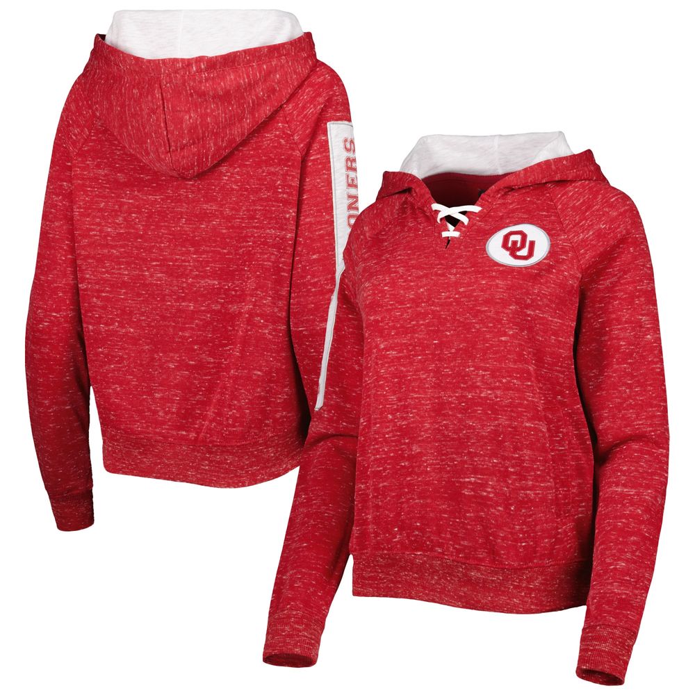 Women's Colosseum Crimson Oklahoma Sooners The Devil Speckle Lace-Placket Raglan Pullover Hoodie