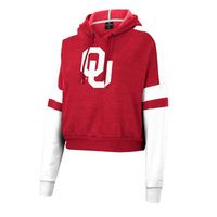 Women's Colosseum Crimson Oklahoma Sooners Throwback Stripe Arch Logo Cropped Pullover Hoodie