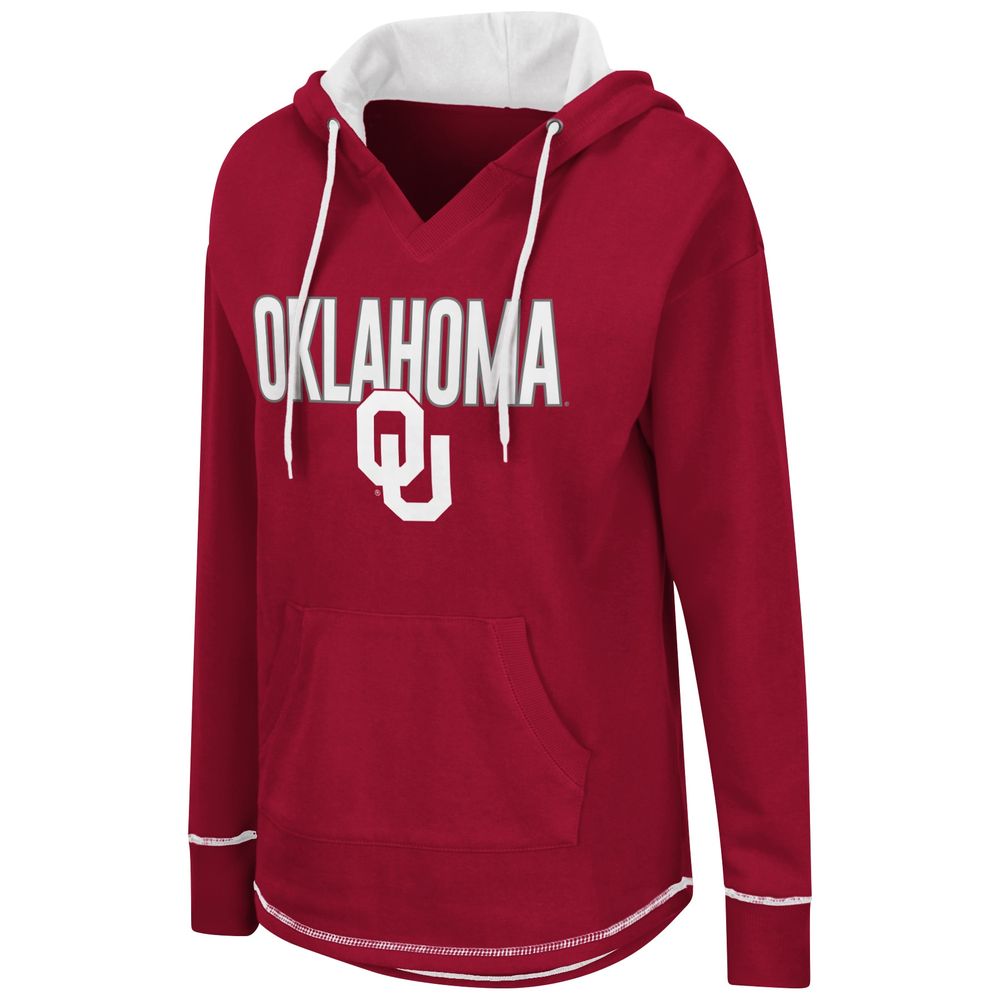 Women's Colosseum Crimson Oklahoma Sooners Tunic Pullover V-Neck Hoodie