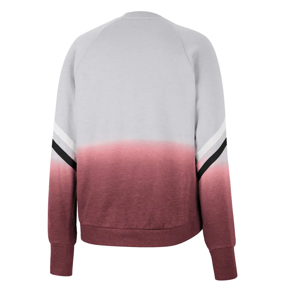 Women's Colosseum Gray Oklahoma Sooners Cue Cards Dip-Dye Raglan Pullover Sweatshirt