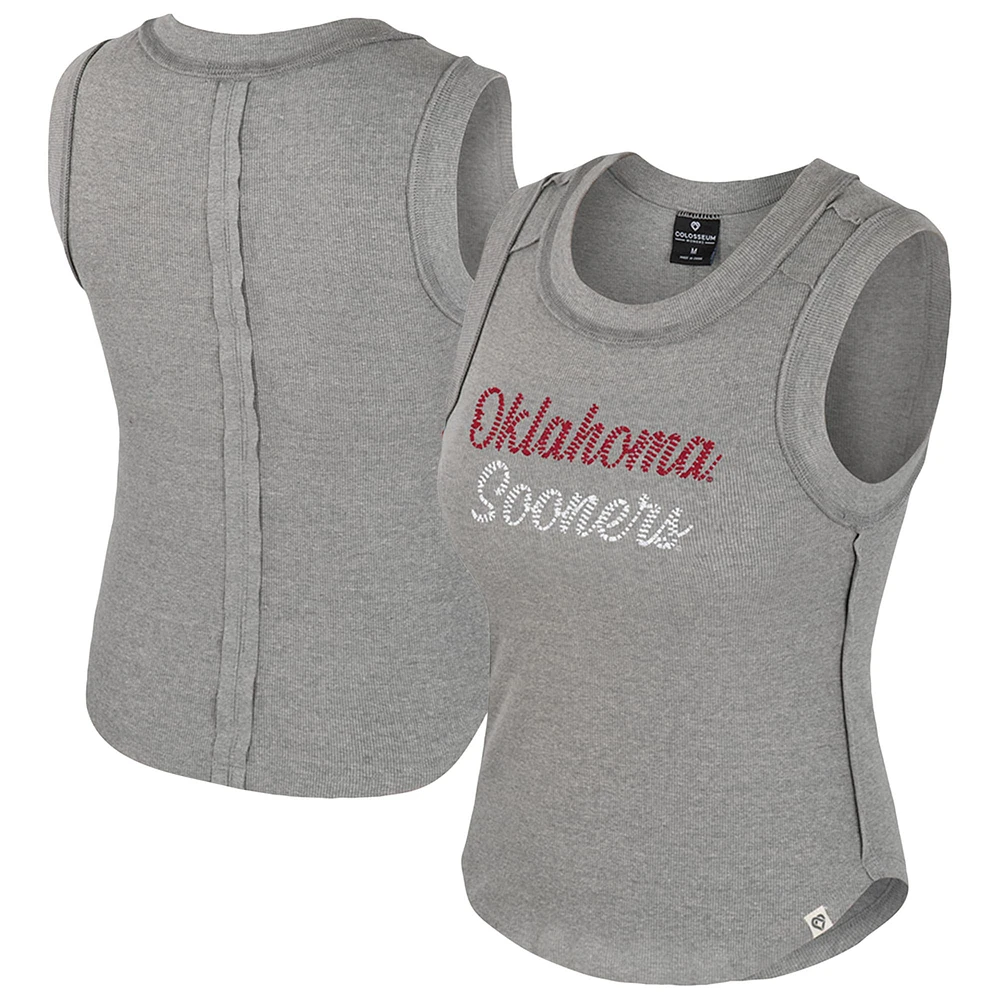 Débardeur côtelé tri-blend gris chiné Colosseum pour femme, Oklahoma Sooners Beach You