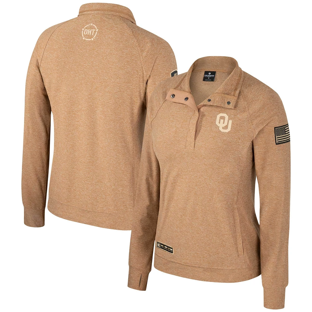 Veste raglan à quart de bouton-pression Colosseum Tan Oklahoma Sooners OHT Military Appreciation Sand Tatum pour femmes