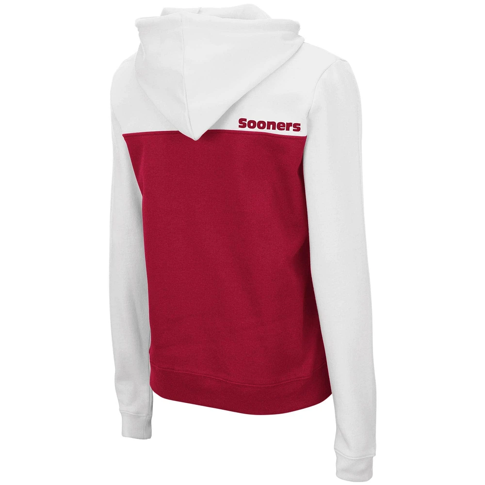 Women's Colosseum White/Crimson Oklahoma Sooners Aidan Lightweight Half-Zip Hoodie