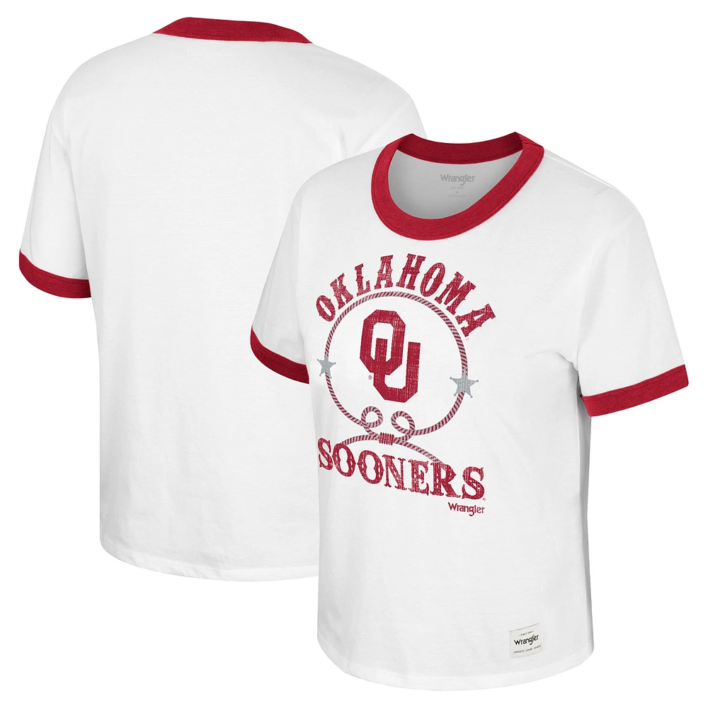 Women's Colosseum x Wrangler White Oklahoma Sooners Freehand Ringer T-Shirt