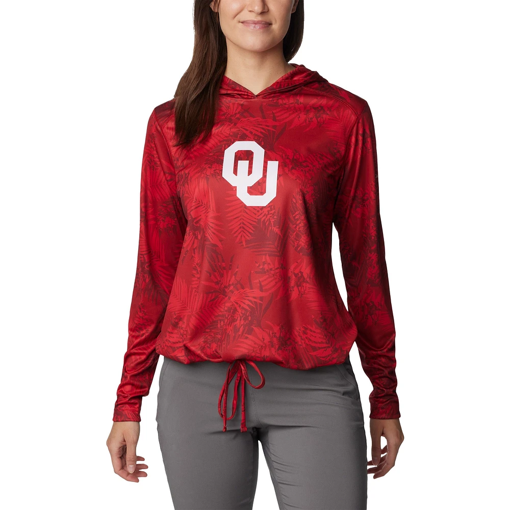 T-shirt à capuche imprimé manches longues Columbia Crimson Oklahoma Sooners Summerdry pour femme