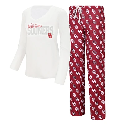 Concepts Sport Blanc/cramoisi Oklahoma Sooners T-shirt à col en V manches longues et pantalon de jauge Ensemble nuit