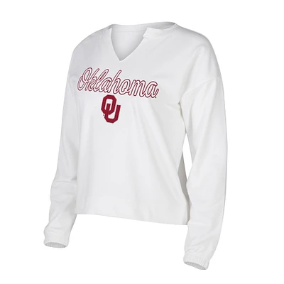 Women's Concepts Sport White Oklahoma Sooners Sienna Notch Neck Long Sleeve T-Shirt