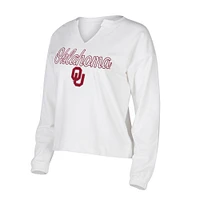 T-shirt à manches longues et col cranté Oklahoma Sooners Sienna Concepts Sport pour femme, blanc