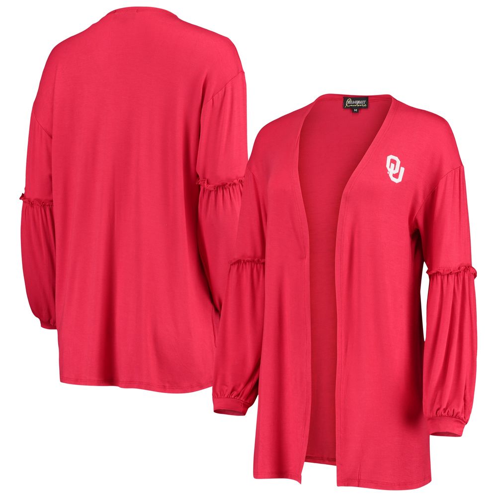 Women's Crimson Oklahoma Sooners Offset Bubble Sleeve Cardigan