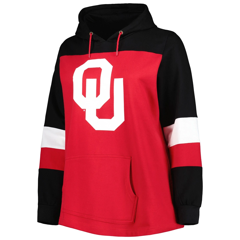 Women's Crimson Oklahoma Sooners Plus Color-Block Pullover Hoodie