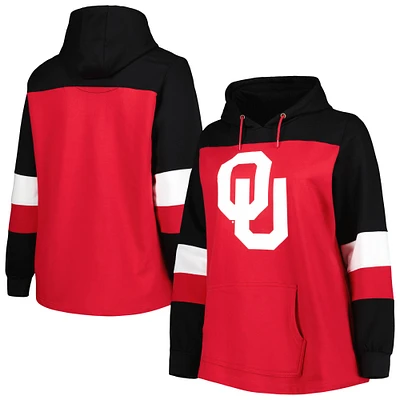 Women's Crimson Oklahoma Sooners Plus Color-Block Pullover Hoodie