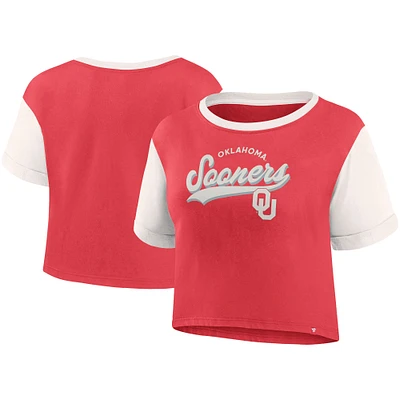 Women's Fanatics Crimson Oklahoma Sooners Color-Block Script Tail T-Shirt