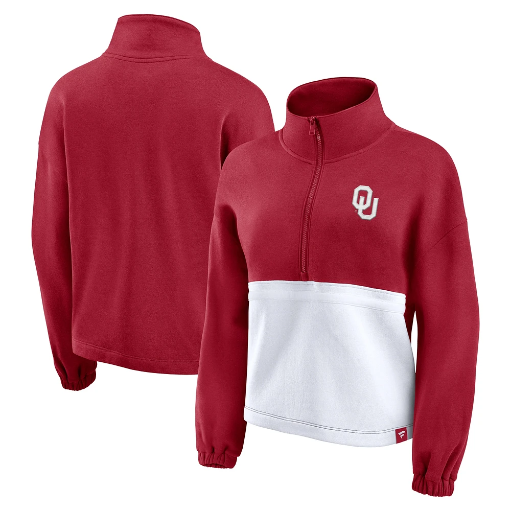 Women's Fanatics Crimson Oklahoma Sooners Fleece Half-Zip Jacket