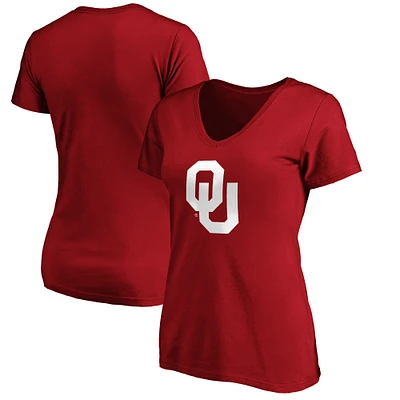 Women's Fanatics Crimson Oklahoma Sooners Official Logo V-Neck T-Shirt