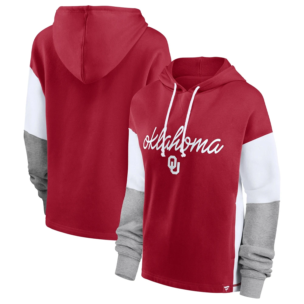 Women's Fanatics Crimson Oklahoma Sooners Play It Safe Colorblock Pullover Hoodie