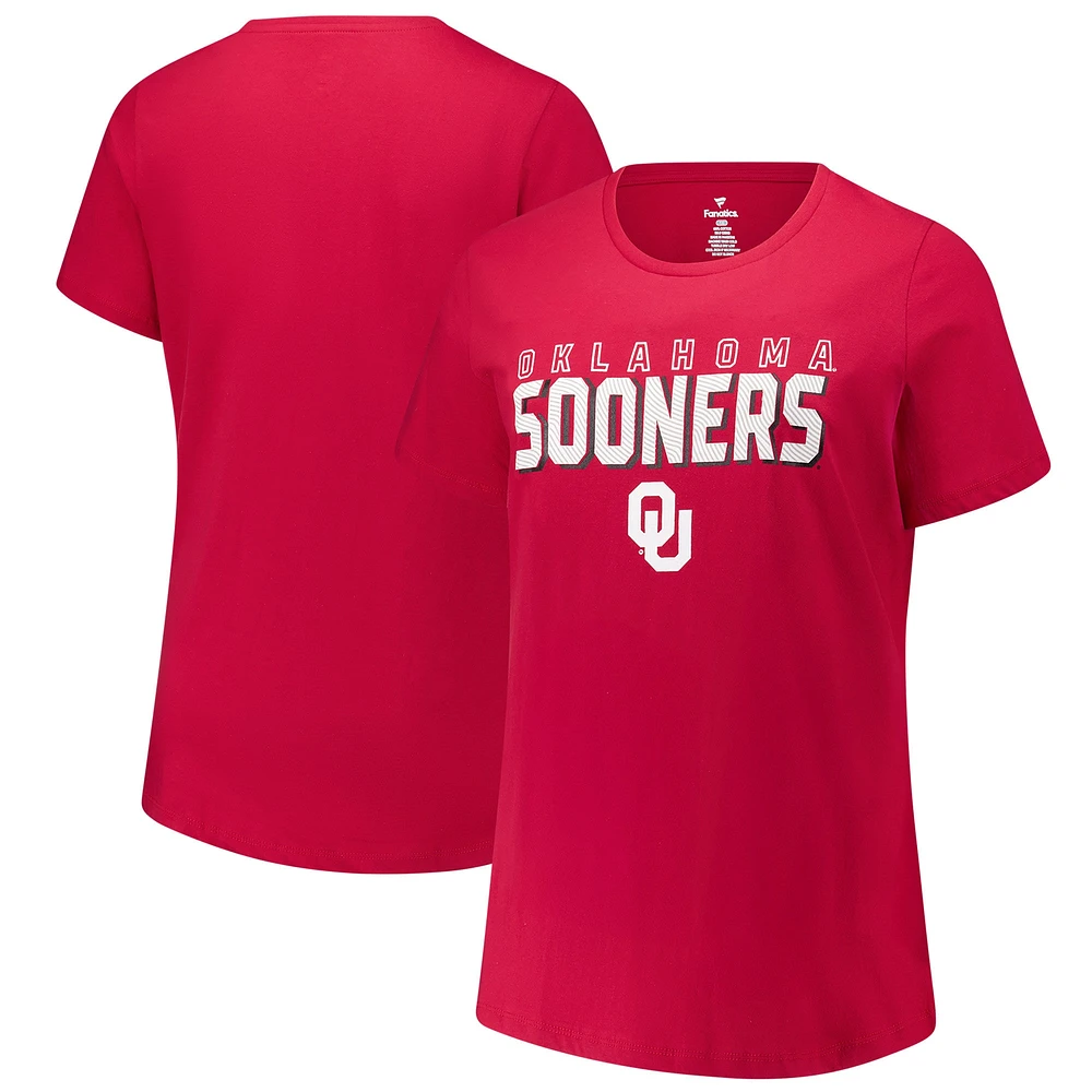 T-shirt à col rond mince grande taille pour femmes Fanatics Crimson Oklahoma Sooners