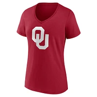 T-shirt col en V avec logo principal des Sooners de l'Oklahoma pour femmes Fanatics Crimson