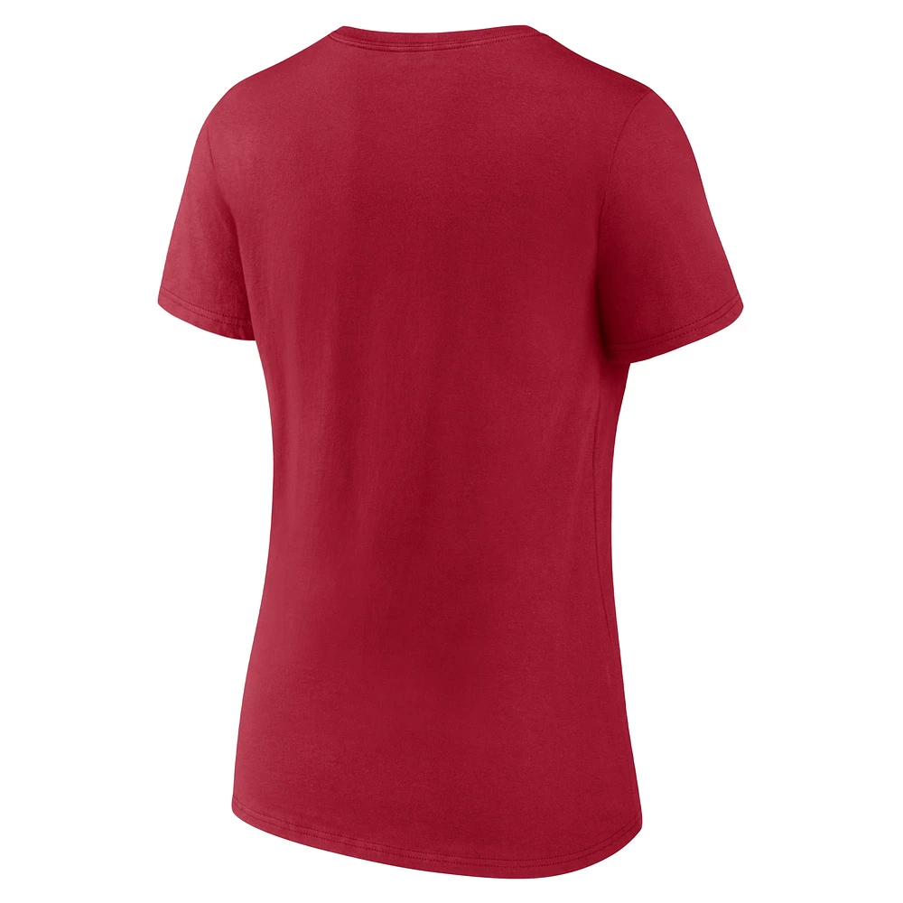 T-shirt col en V avec logo principal des Sooners de l'Oklahoma pour femmes Fanatics Crimson