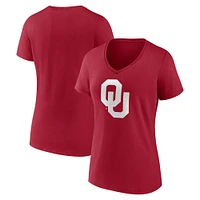 T-shirt col en V avec logo principal des Sooners de l'Oklahoma pour femmes Fanatics Crimson