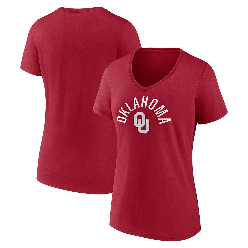 T-shirt col en V avec logo de l'équipe Fanatics Crimson Oklahoma Sooners pour femmes