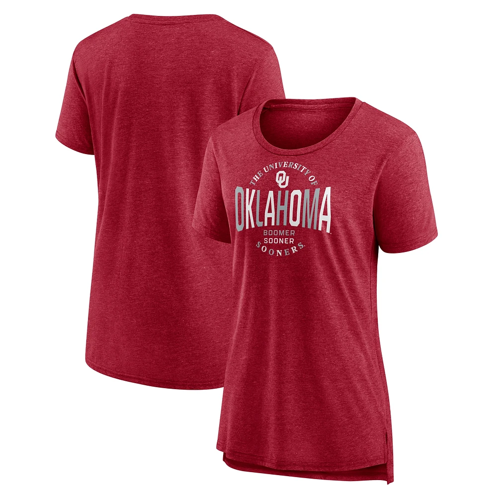 T-shirt à trois mélanges True Classics Break It Down pour femmes Fanatics Crimson Oklahoma Sooners