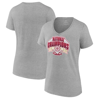 Women's Fanatics Gray Oklahoma Sooners 2023 NCAA Softball College World Series Champions Official Logo V-Neck T-Shirt