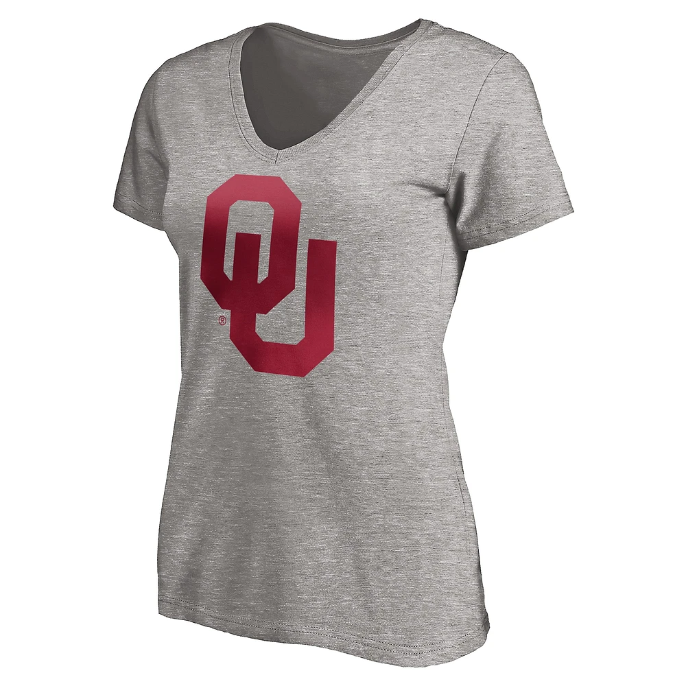 Women's Fanatics Gray Oklahoma Sooners Primary Logo V-Neck T-Shirt