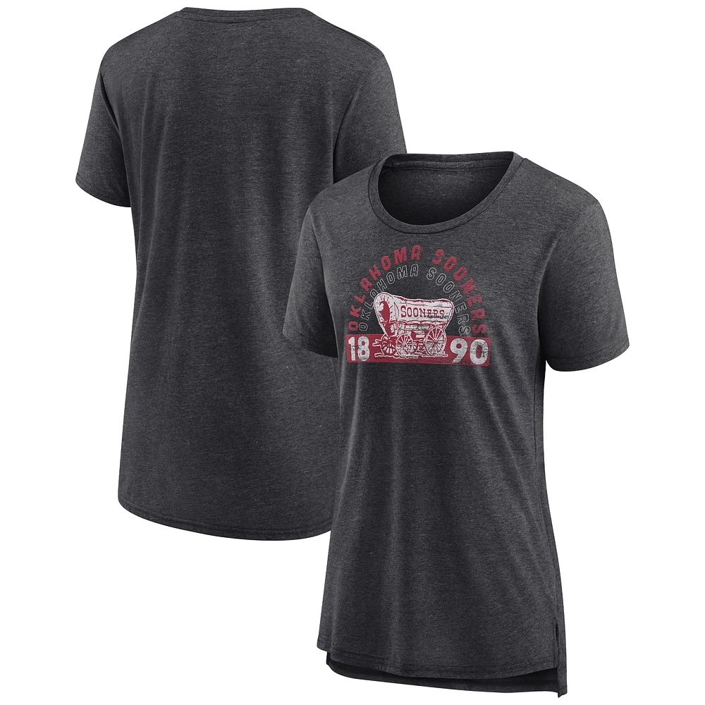 Women's Fanatics Heather Charcoal Oklahoma Sooners Badge Fade Tri-Blend T-Shirt