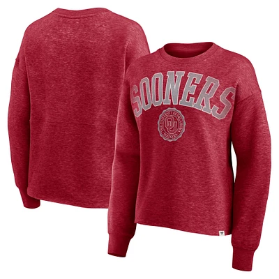 Women's Fanatics Heather Crimson Oklahoma Sooners Heritage Oversized Tradition Fleece Sweatshirt