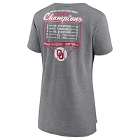 T-shirt à trois mélanges pour femmes Fanatics Heather Grey Oklahoma Sooners 2023 NCAA Softball Women's College World Series Champions