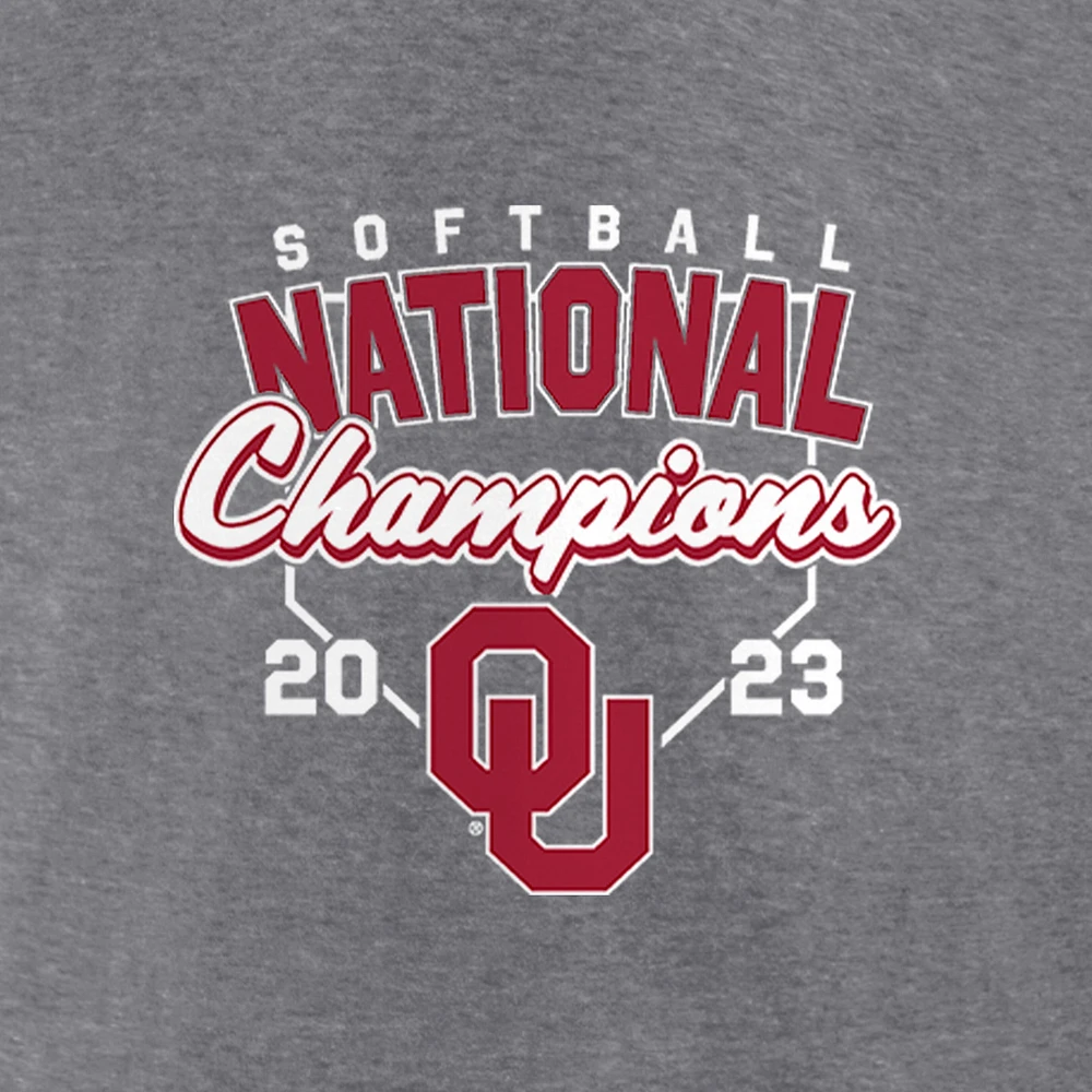 T-shirt à trois mélanges pour femmes Fanatics Heather Grey Oklahoma Sooners 2023 NCAA Softball Women's College World Series Champions