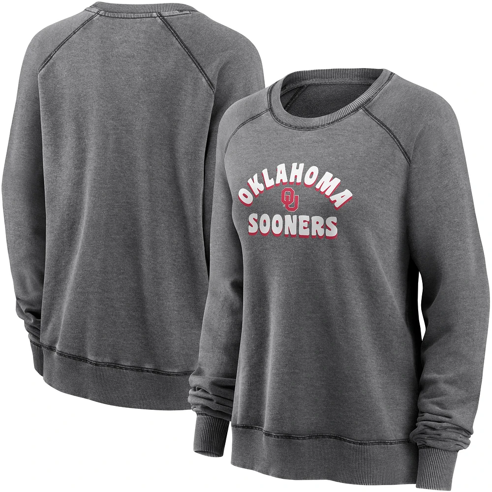 Chandail à enfiler rétro raglan Fanatics Heathered Charcoal pour femmes d'Oklahoma Sooners