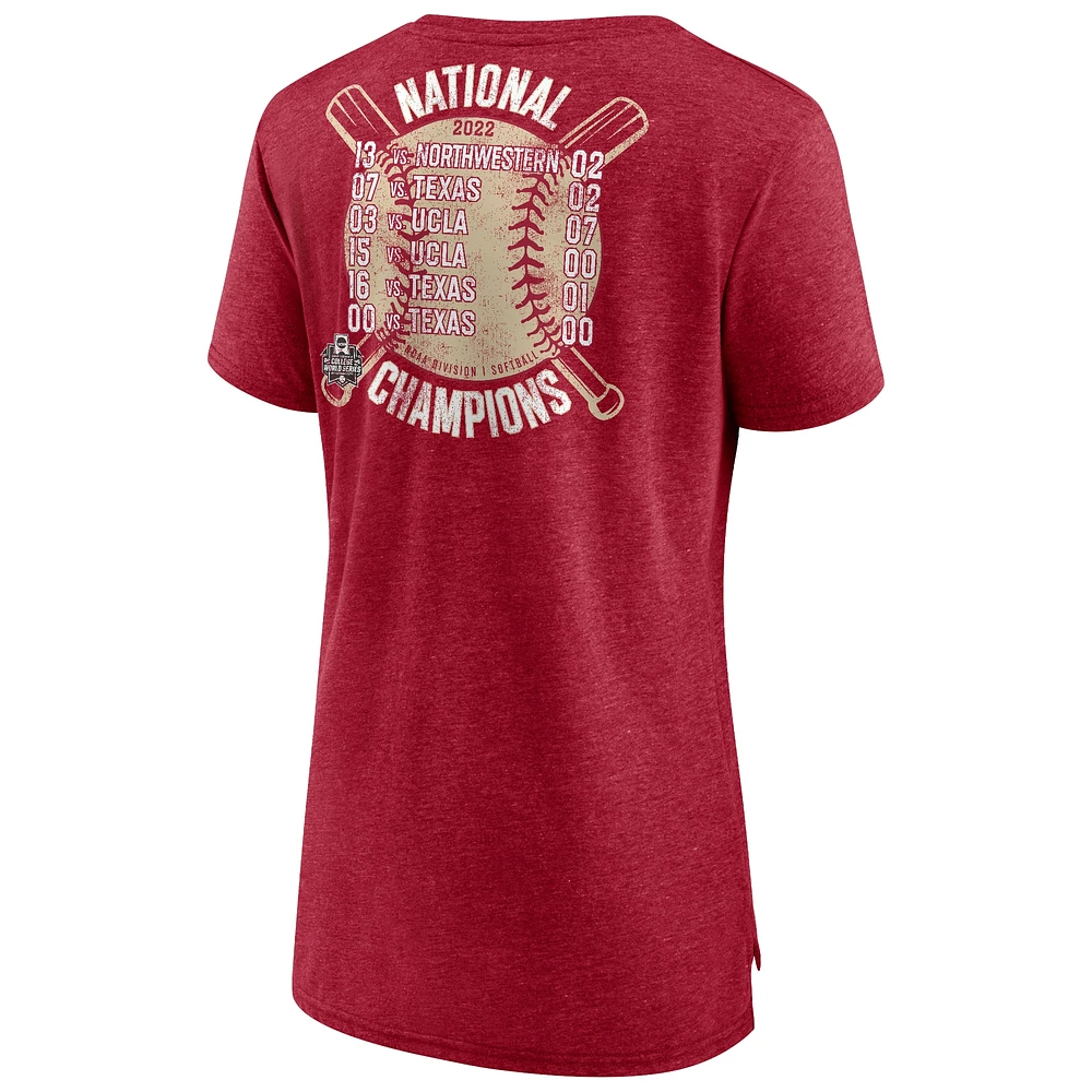 Fanatics pour femmes Heathered Crimson Oklahoma Sooners 2022 NCAA Softball Women's College World Series Champions Slide Schedule T-shirt