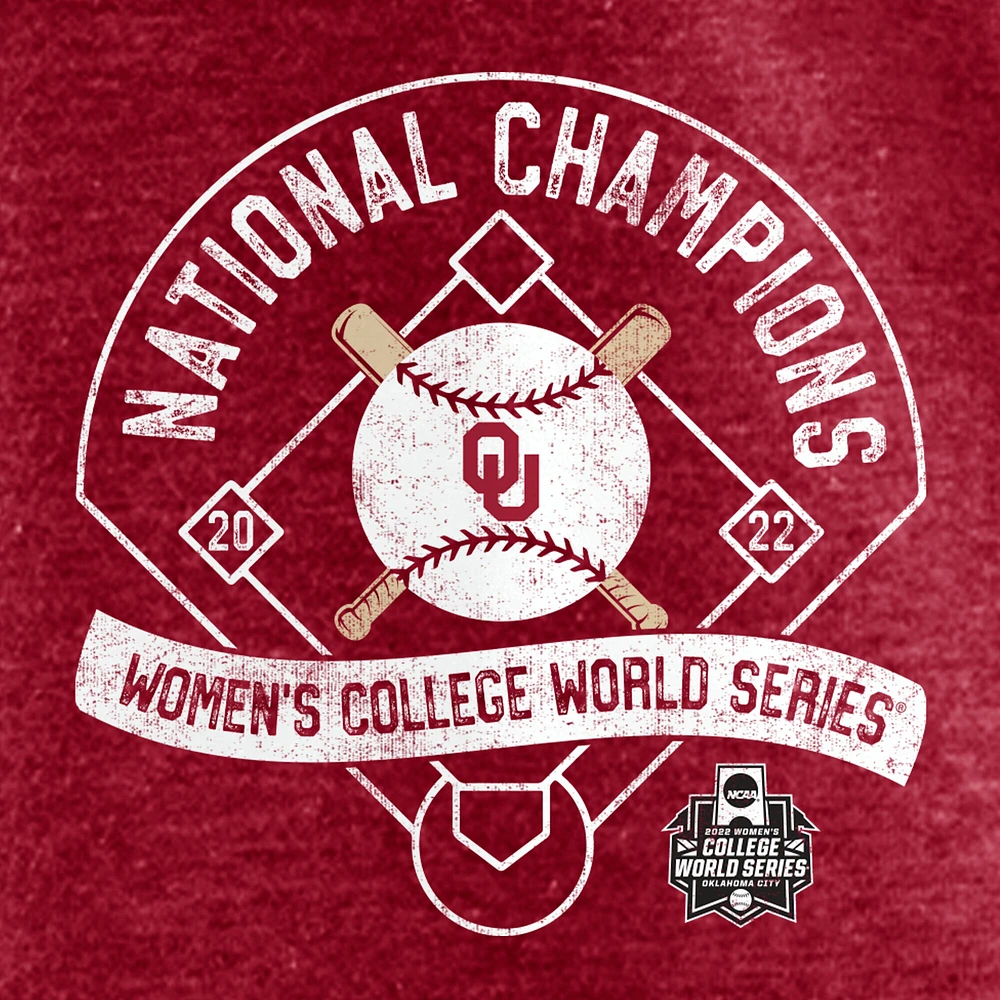 Fanatics pour femmes Heathered Crimson Oklahoma Sooners 2022 NCAA Softball Women's College World Series Champions Slide Schedule T-shirt