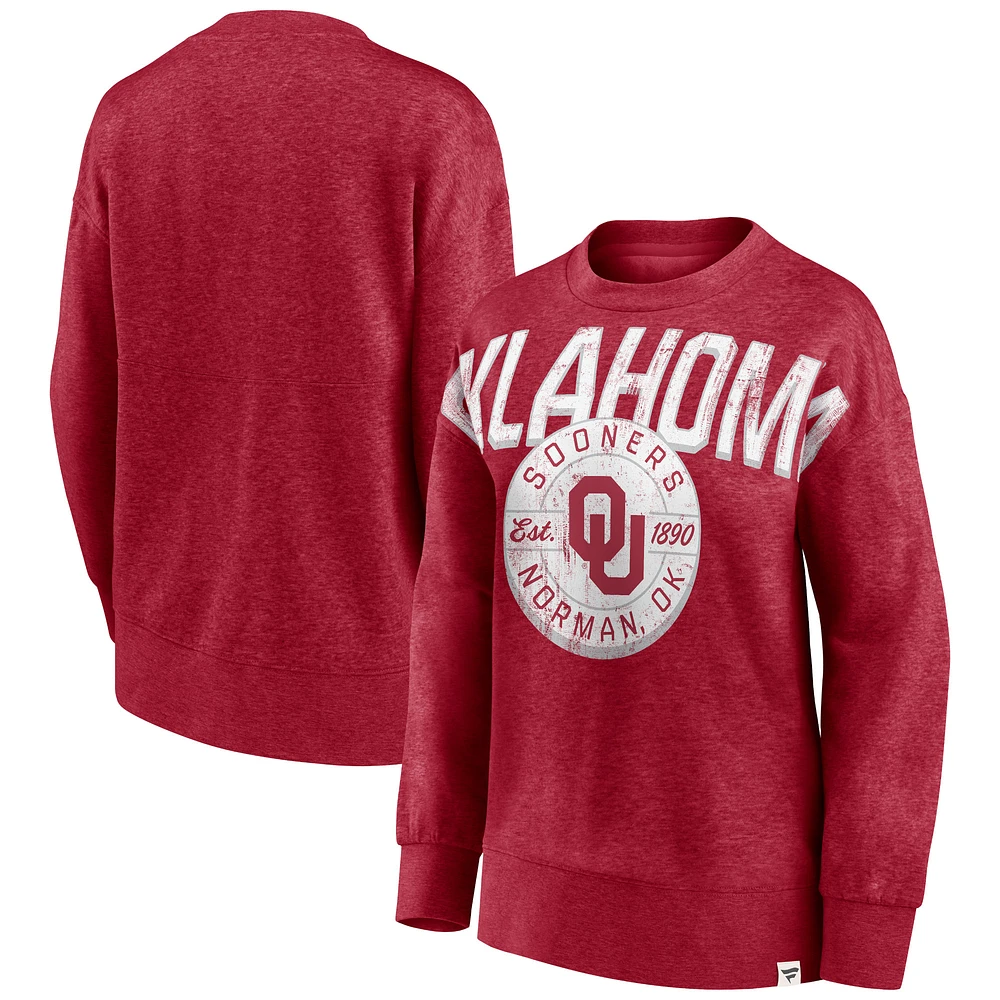 Women's Fanatics Heathered Crimson Oklahoma Sooners Jump Distribution Pullover Sweatshirt