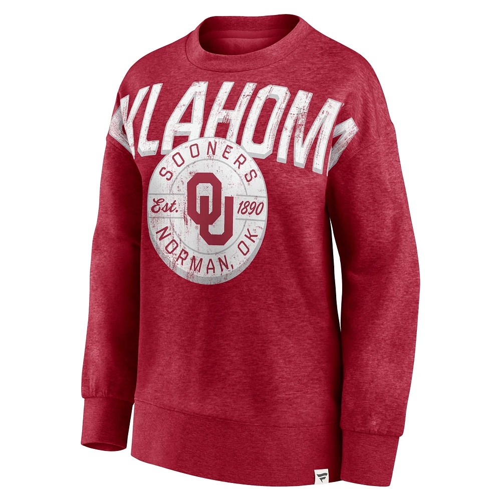 Women's Fanatics Heathered Crimson Oklahoma Sooners Jump Distribution Pullover Sweatshirt