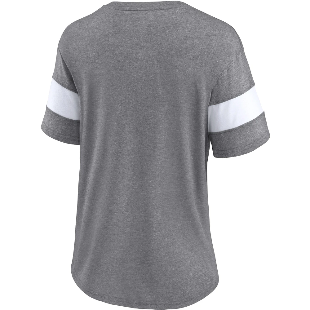 Women's Fanatics Heathered Gray Oklahoma Sooners Arched City Sleeve-Striped Tri-Blend V-Neck T-Shirt