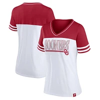 T-shirt colorblock emblématique Oklahoma Sooners blanc/cramoisi pour femme Fanatics