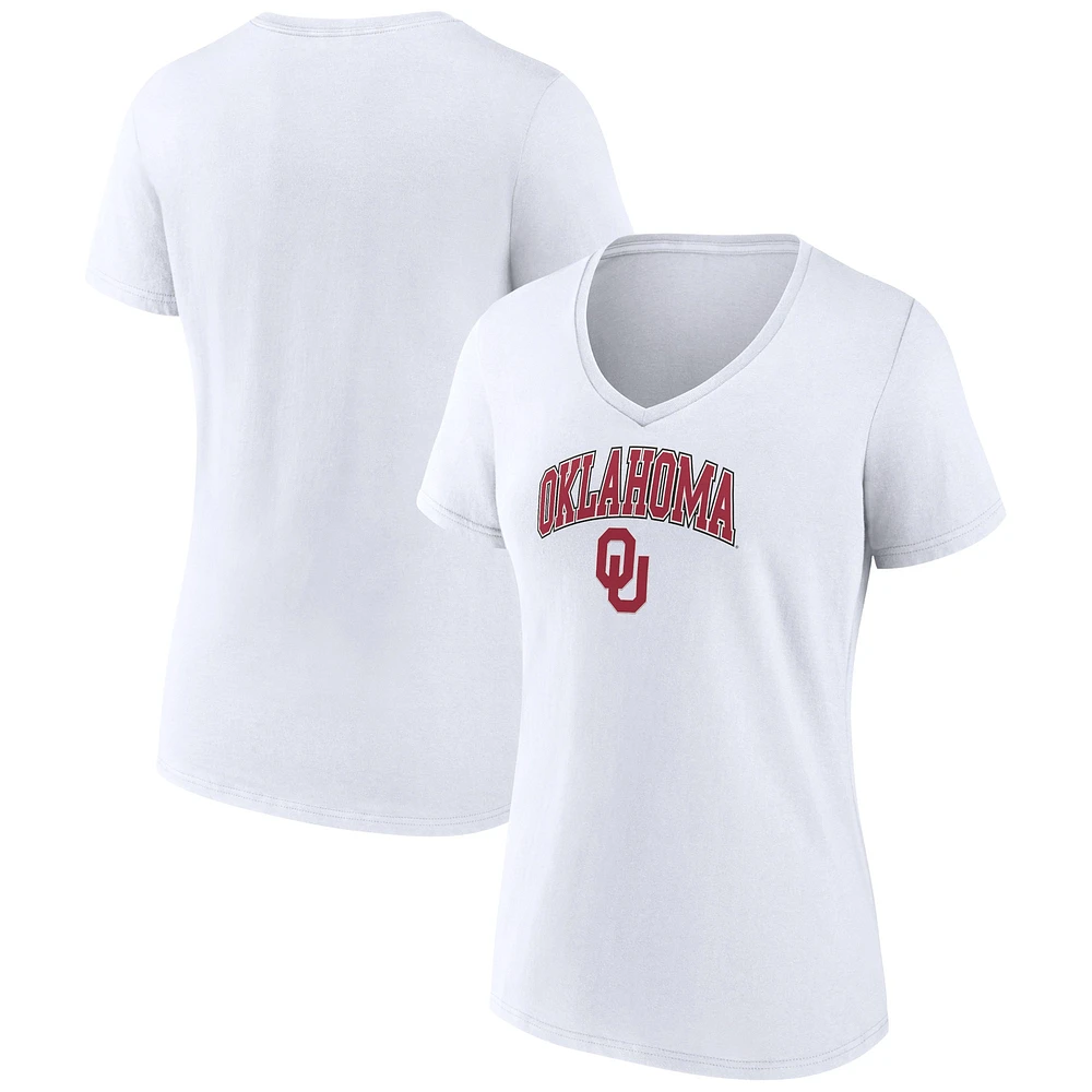 T-shirt à col en V blanc Fanatics pour femmes du campus des Oklahoma Sooners