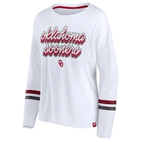 T-shirt blanc à manches longues rayures Fanatics pour femmes Oklahoma Sooners Retro Power