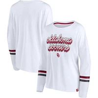 T-shirt blanc à manches longues rayures Fanatics pour femmes Oklahoma Sooners Retro Power