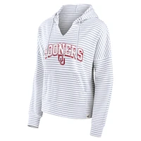 Women's Fanatics  White Oklahoma Sooners Striped Notch Neck Pullover Hoodie