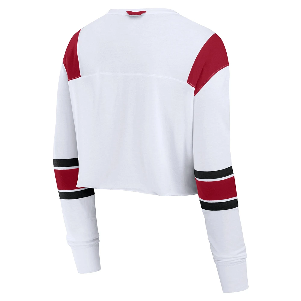 Women's Fanatics White Oklahoma Sooners Training Camp Cropped Long Sleeve V-Neck Fashion Top